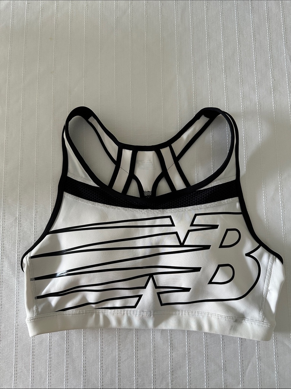 New Balance White Sports Bra with Black Strappy Back